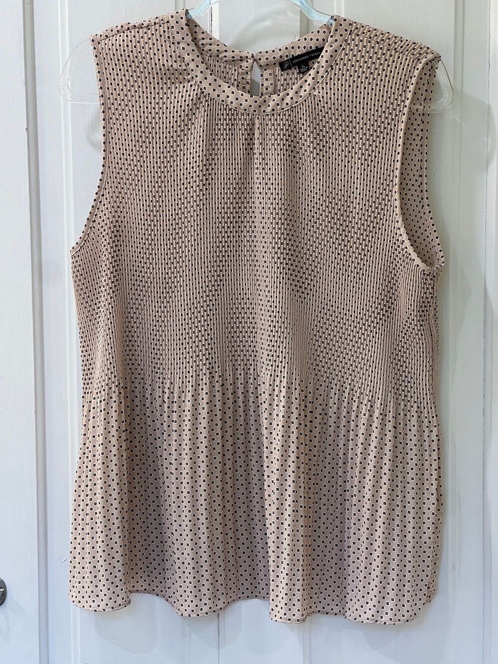 Adrianna Papell Women's Polka Dot Mock Neck sleeveless Blouse Sz  XL